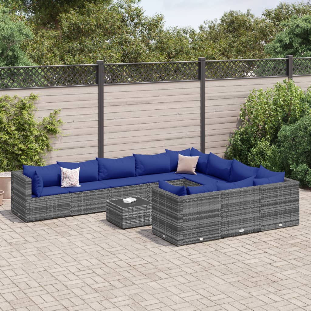 11-dijelni set vrtnih sofa od poliratana s jastucima sivi