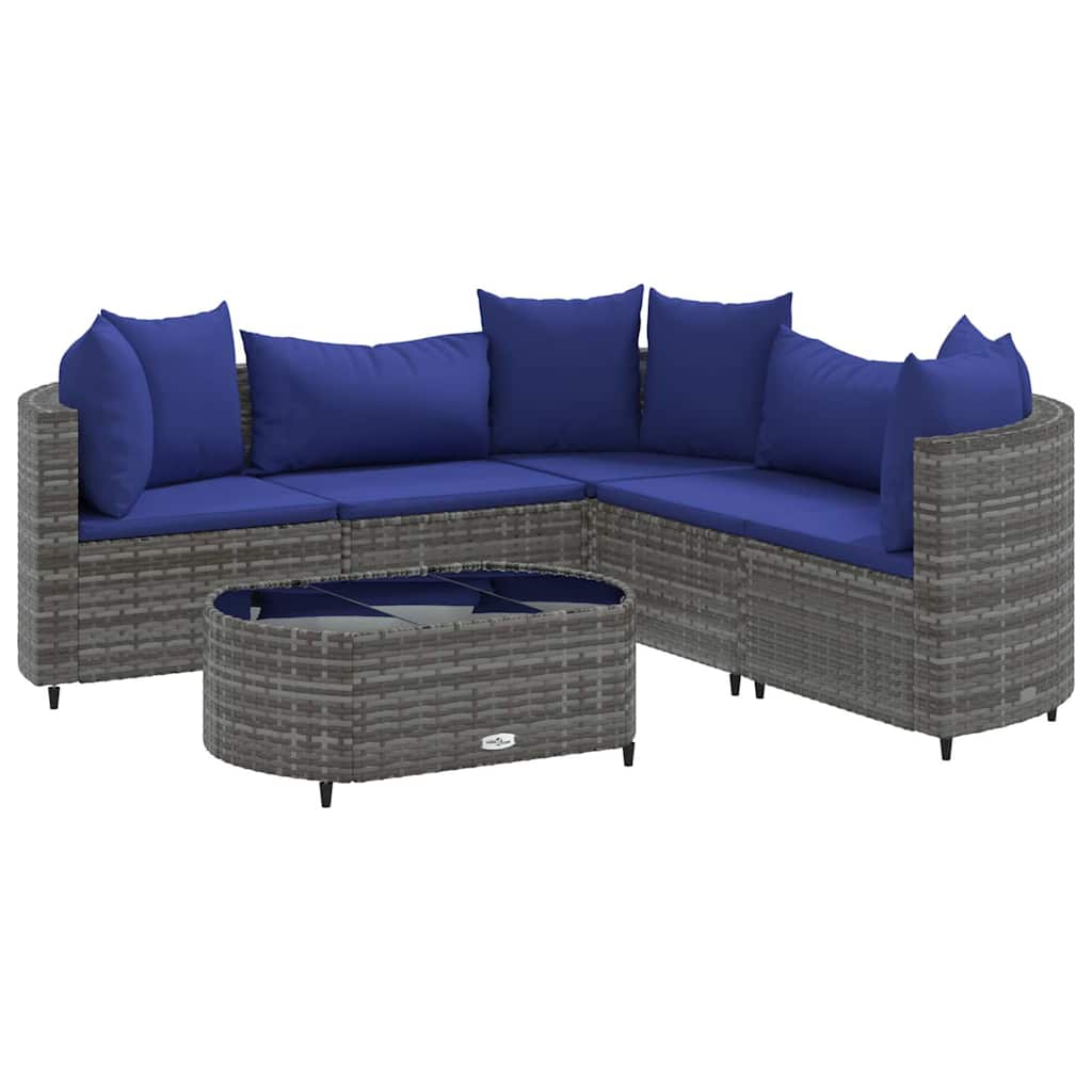 6-dijelni set vrtnih sofa od poliratana s jastucima sivi