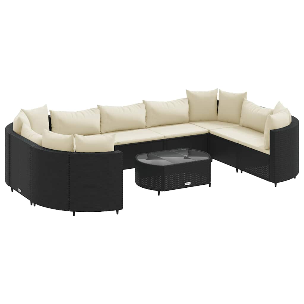 10-dijelni set vrtnih sofa s jastucima crni od poliratana