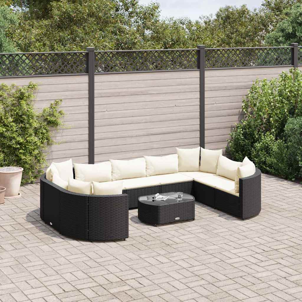 10-dijelni set vrtnih sofa s jastucima crni od poliratana