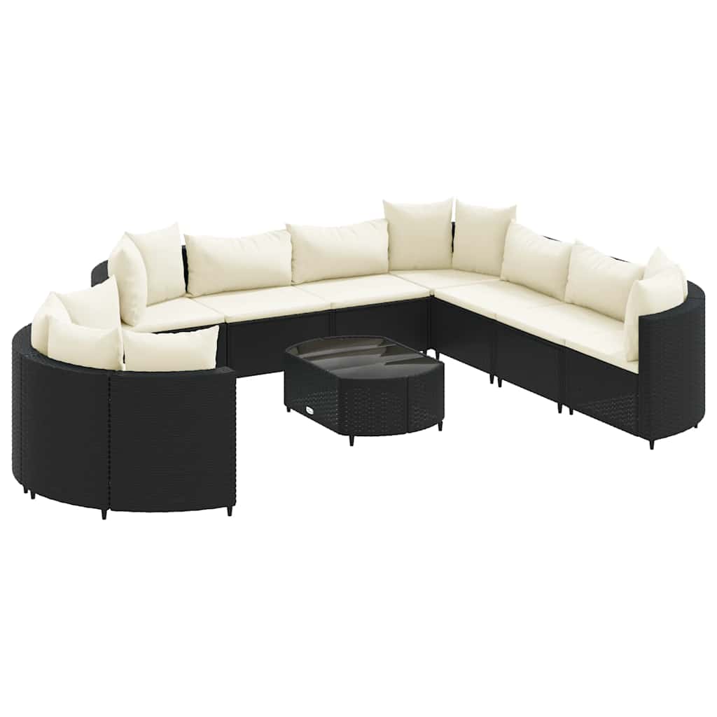 10-dijelni set vrtnih sofa s jastucima crni od poliratana