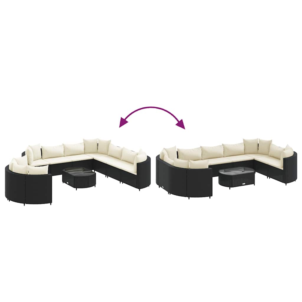 10-dijelni set vrtnih sofa s jastucima crni od poliratana