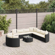 10-dijelni set vrtnih sofa s jastucima crni od poliratana