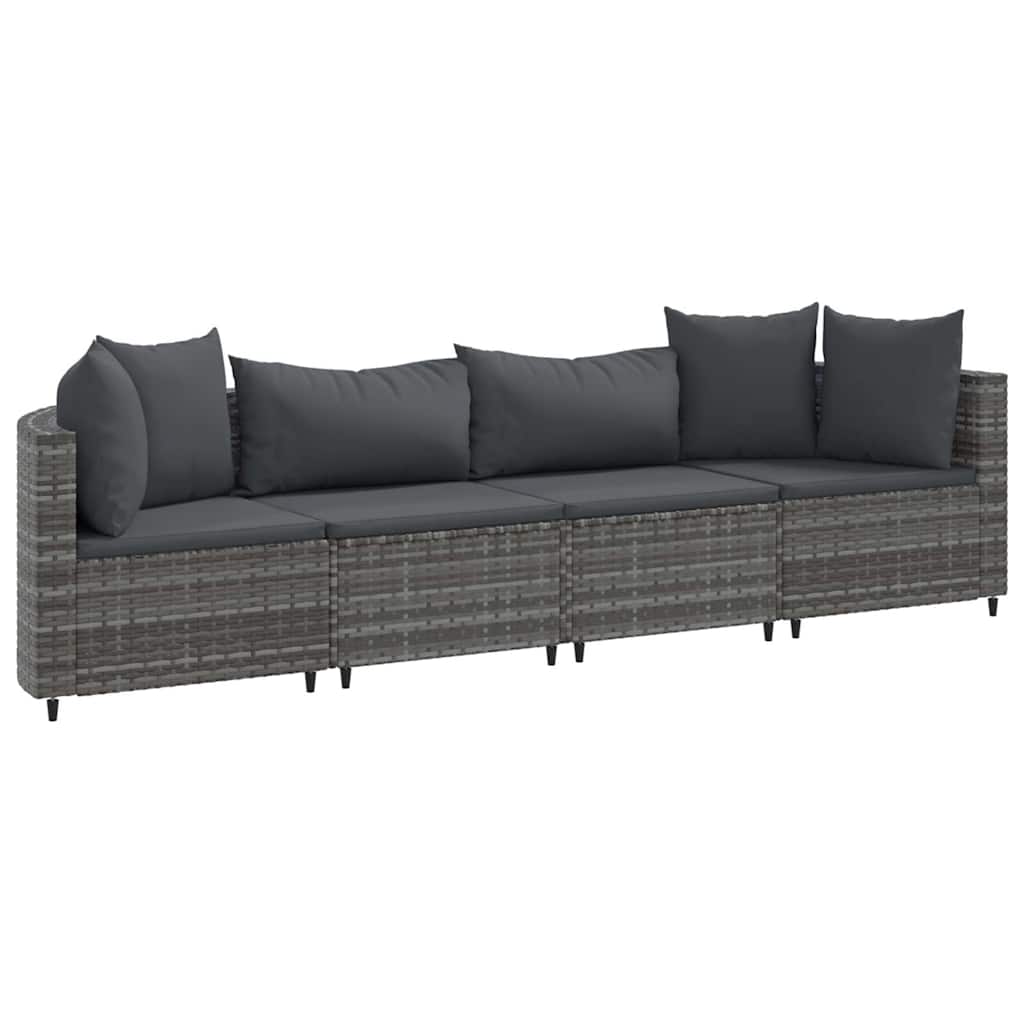 4-dijelni set vrtnih sofa od poliratana s jastucima sivi