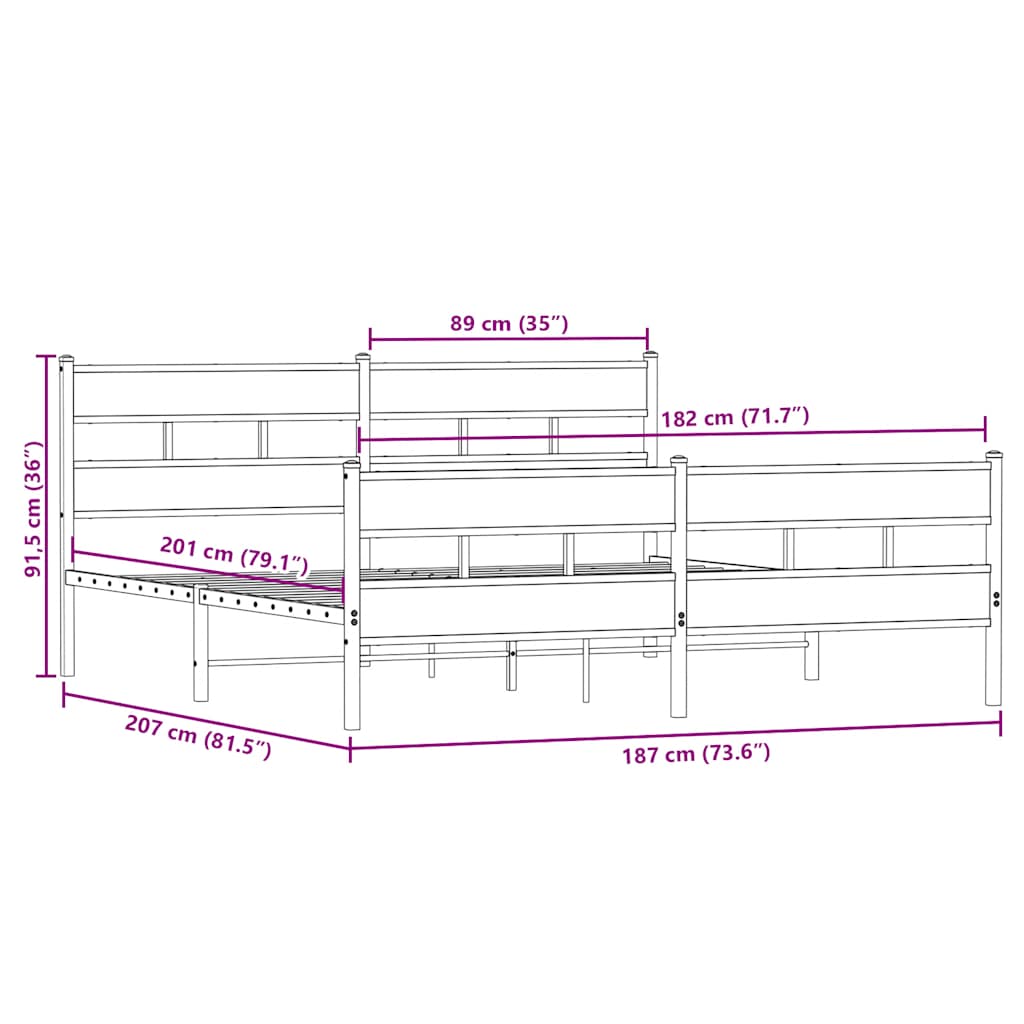 Metalni okvir kreveta bez madraca boja hrasta sonome 180x200 cm
