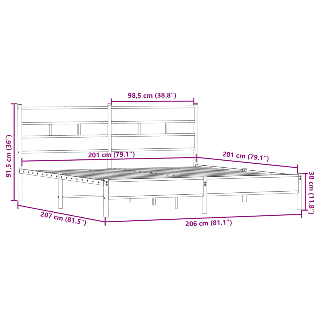 Metalni okvir kreveta bez madraca boja hrasta 200x200 cm