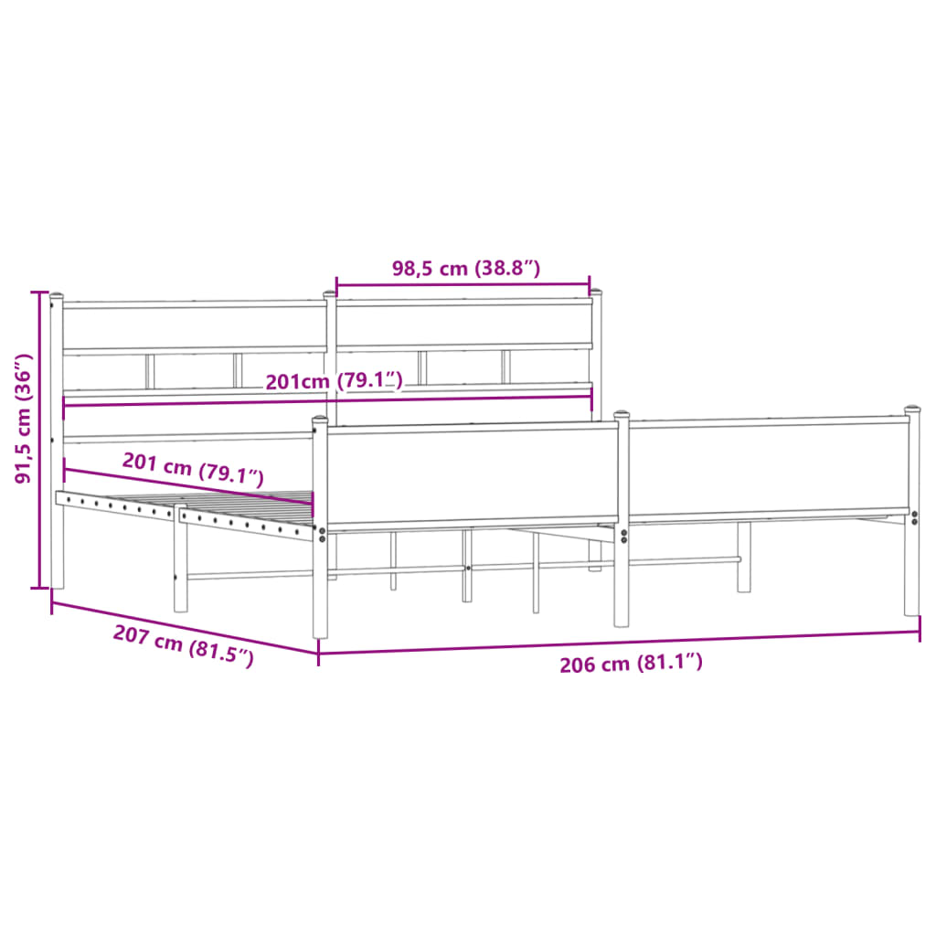 Metalni okvir kreveta bez madraca boja hrasta 200x200 cm
