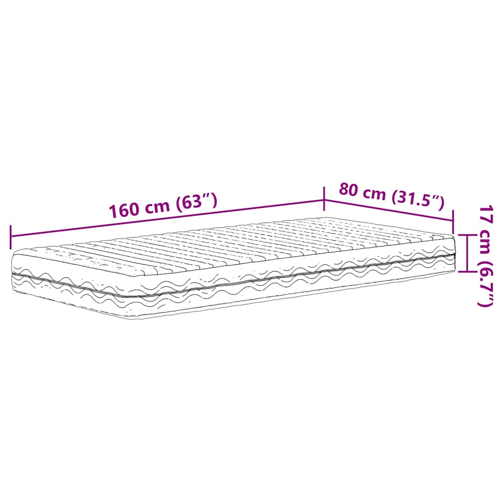 Madrac od pjene za djecu bijeli 80 x 160 cm tvrdoća H2 H3