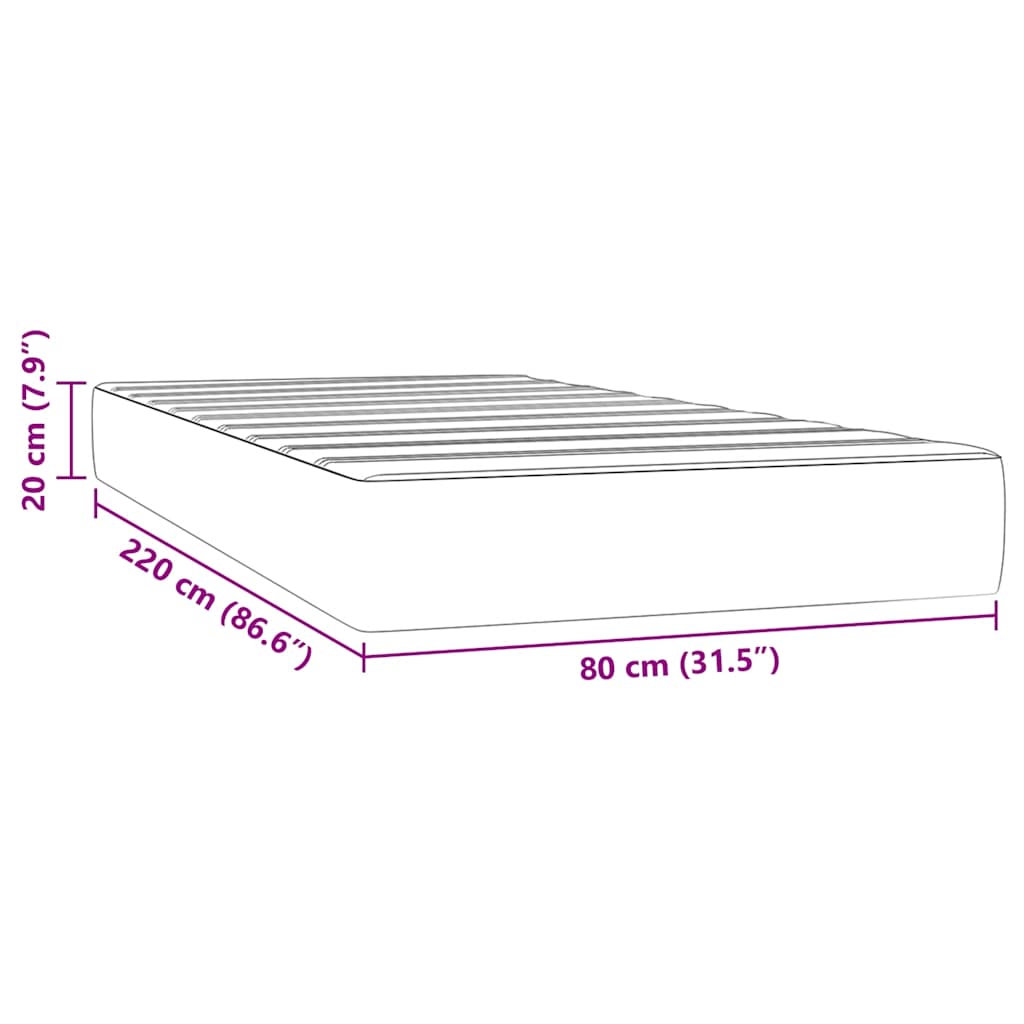 Madrac s oprugama srednje tvrdoće svjetlosivi 80x220x20 cm baršunasti