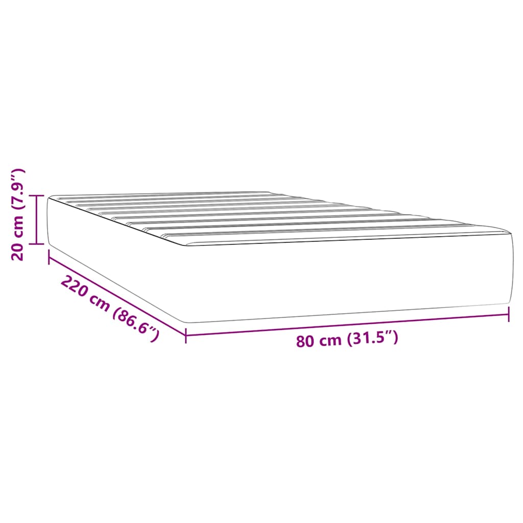 Madrac s džepičastim oprugama srednje tvrdoće crni 80x220x20 cm baršunasti