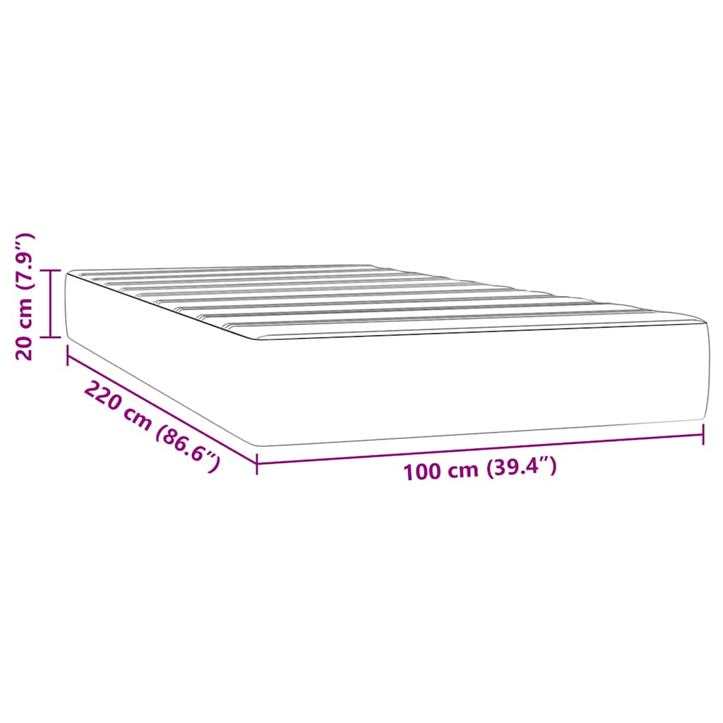 Madrac s oprugama srednje tvrdoće svjetlosivi 100x220x20 cm baršunasti