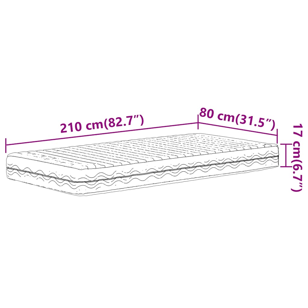Madrac od pjene bijeli 80x210 cm tvrdoća H2 H3