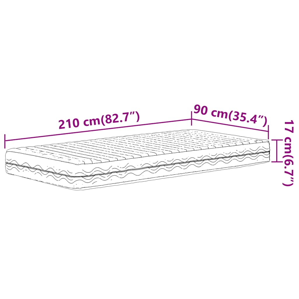 Madrac od pjene bijeli 90x210 cm tvrdoća H2 H3