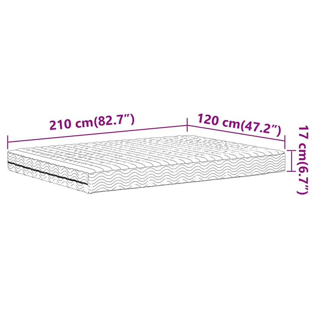 Madrac od pjene bijeli 120 x 210 cm tvrdoća H2 H3