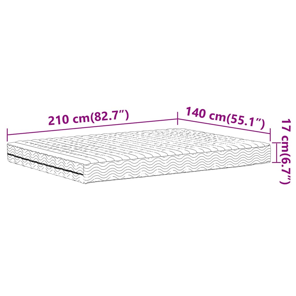 Madrac od pjene bijeli 140x210 cm tvrdoća H2 H3