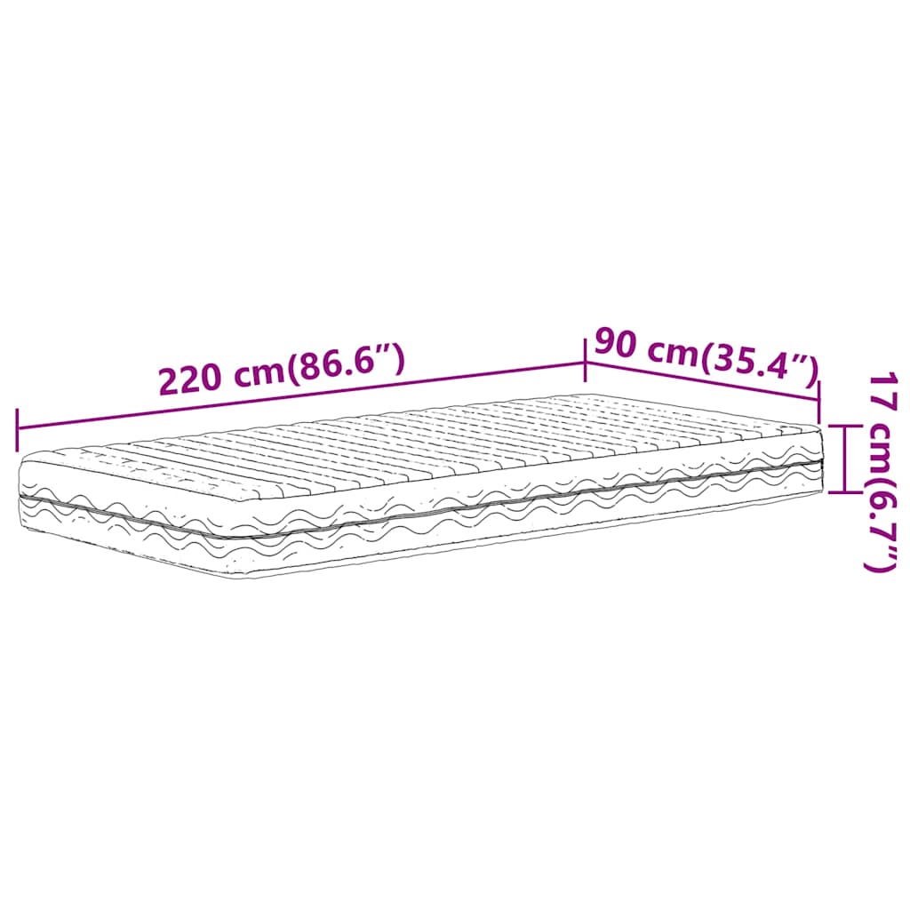 Madrac od pjene bijeli 90x220 cm tvrdoća H2 H3