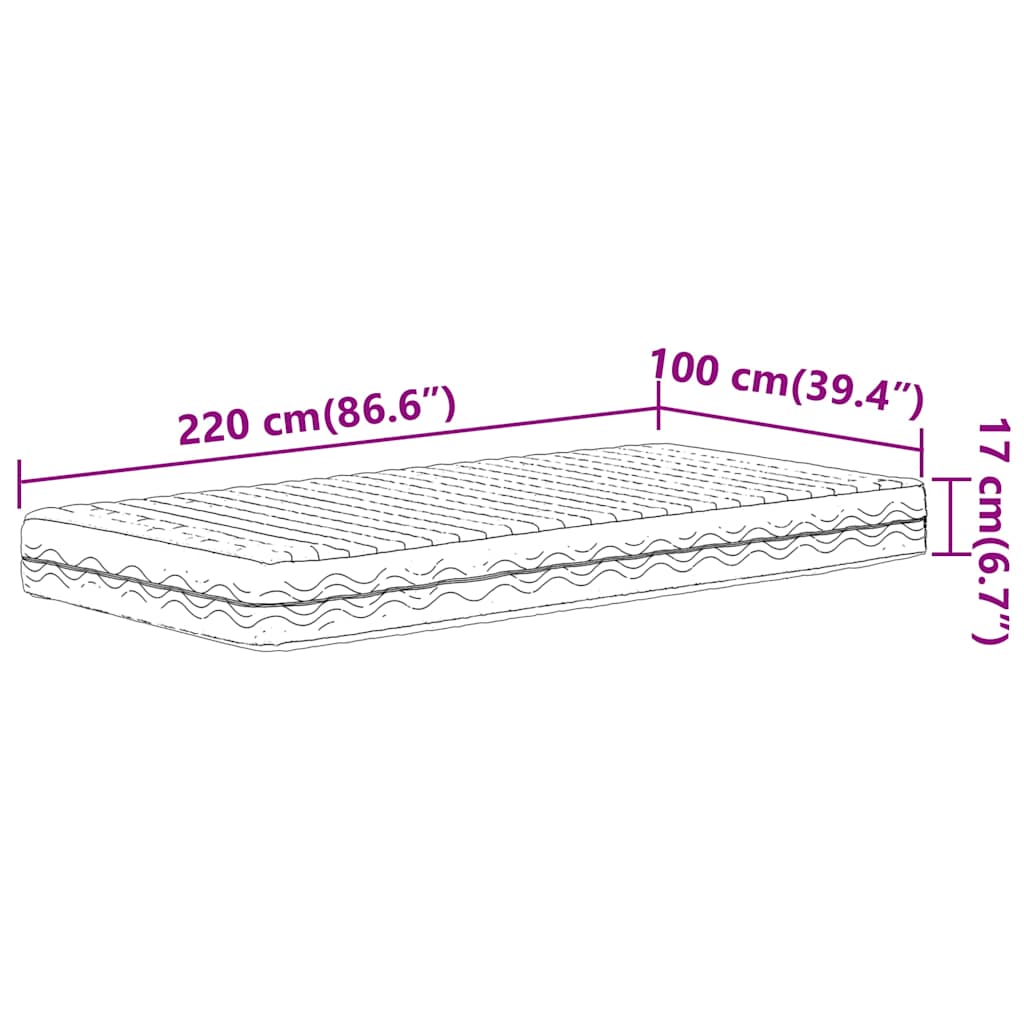 Madrac od pjene bijeli 100 x 220 cm tvrdoća H2 H3