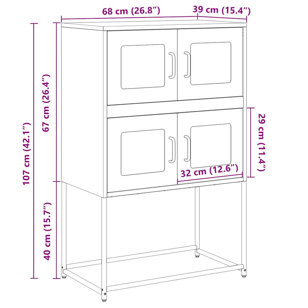 Visoka ploča crna 68x39x107 cm čelik