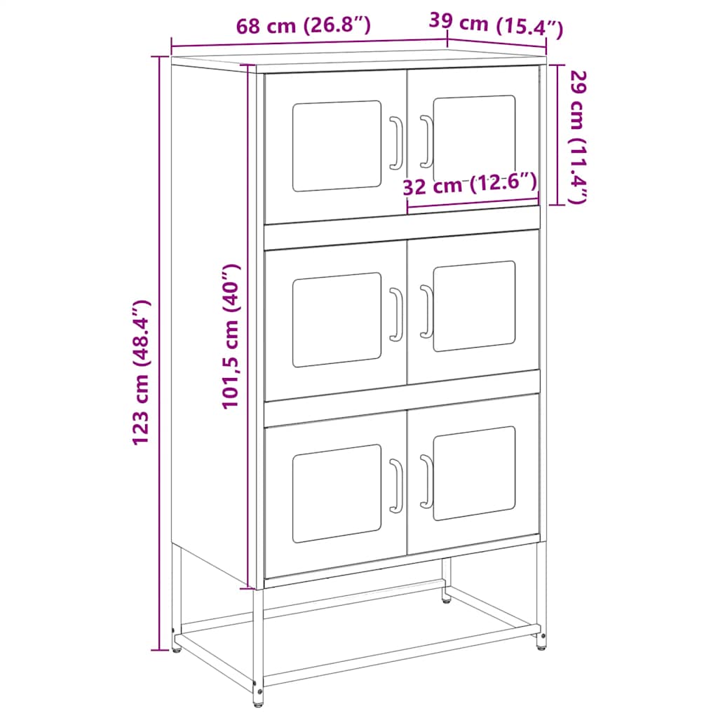 Visoka ploča antracit 68x39x123 cm čelik