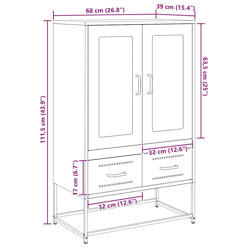 Visoka komoda crna 68x39x111,5 cm od čelika