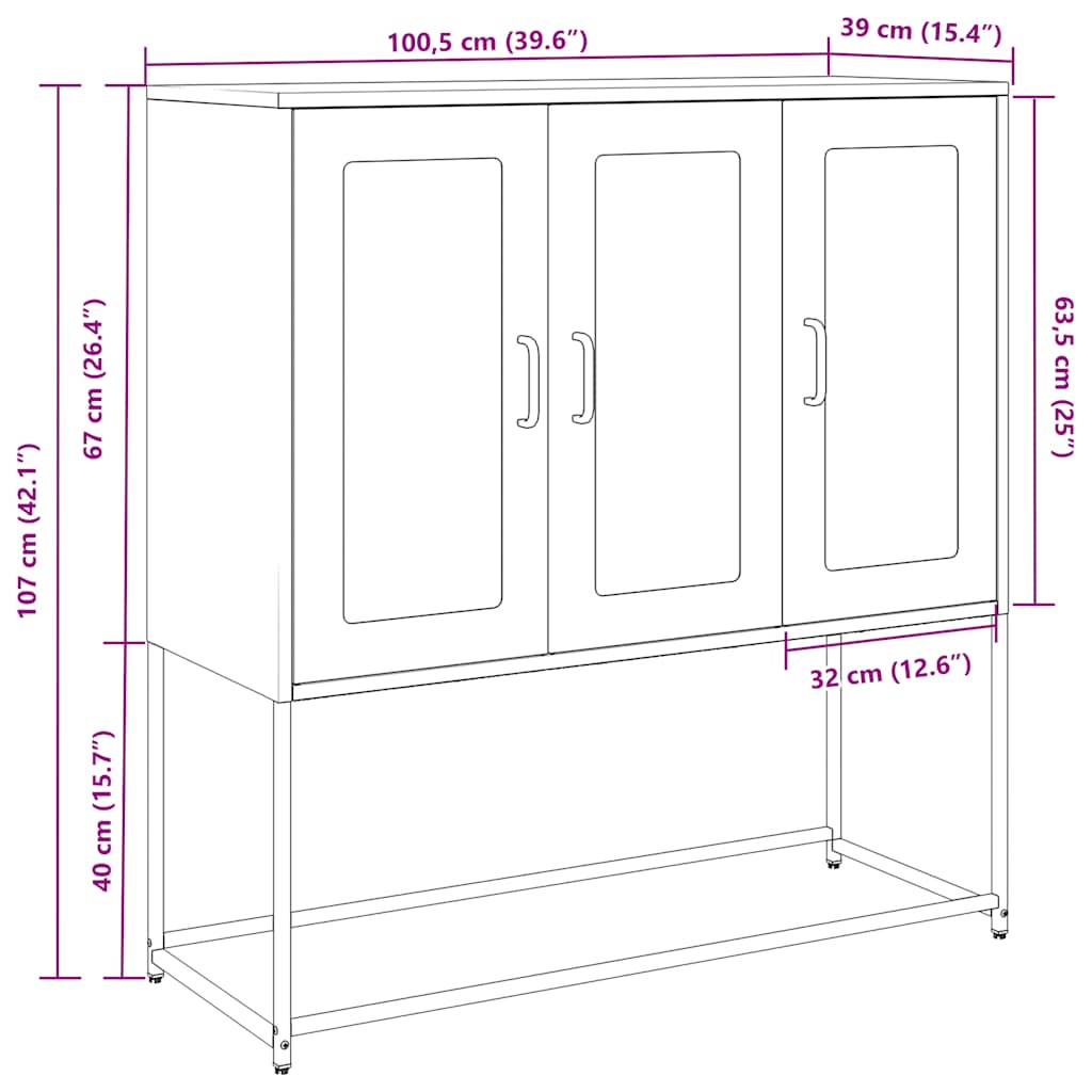 Komoda crna 100,5 x 39 x 107 cm od hladno valjanog čelika