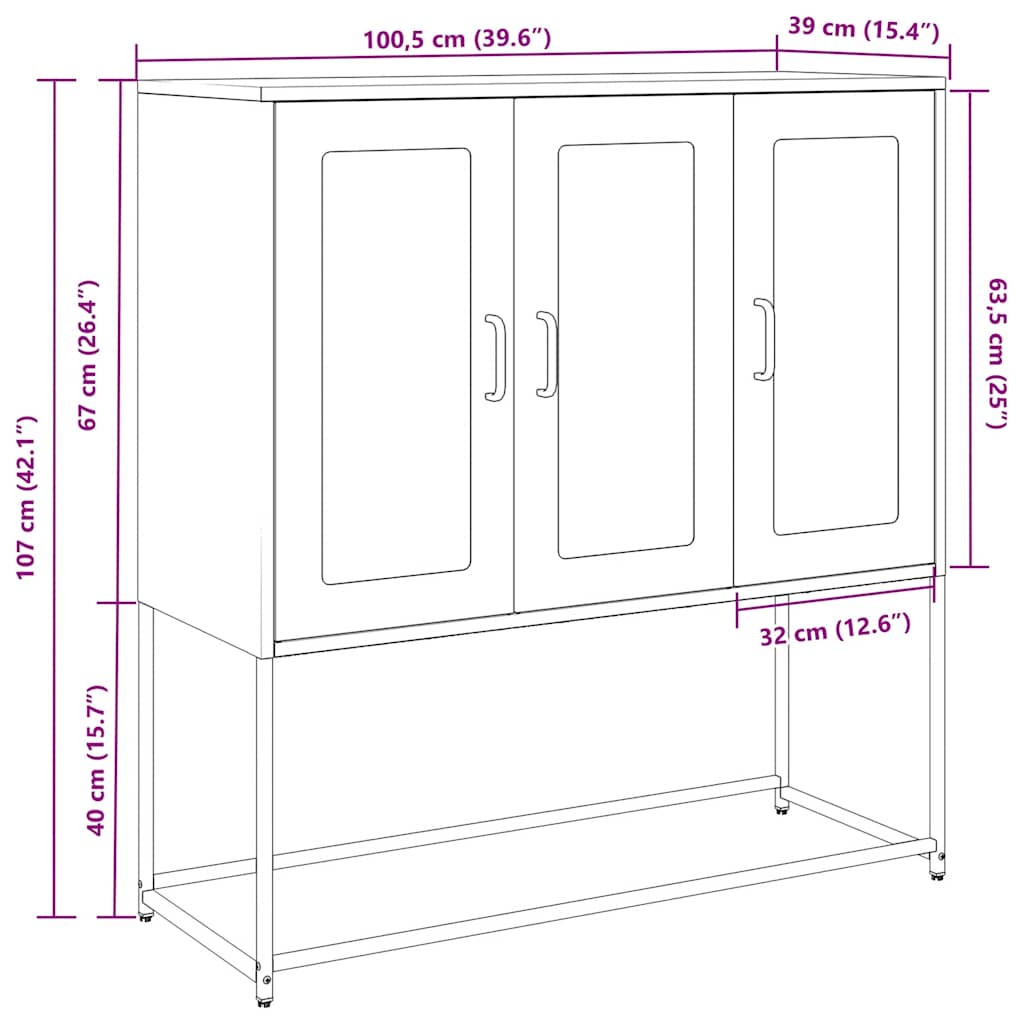 Komoda antracit 100,5 x 39 x 107 cm od hladno valjanog čelika