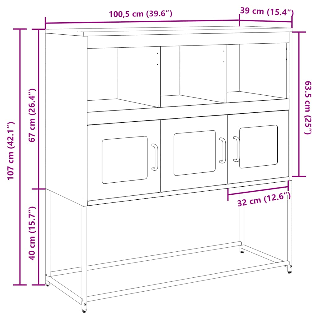 Komoda crna 100,5 x 39 x 107 cm od hladno valjanog čelika