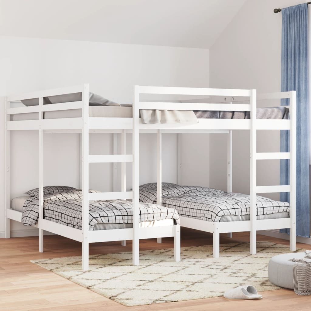 Trostruki krevet na kat bijeli 200x200/80x200 cm od borovine