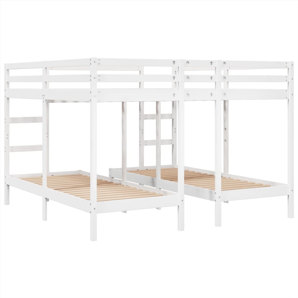 Trostruki krevet na kat bijeli 200x200/80x200 cm od borovine