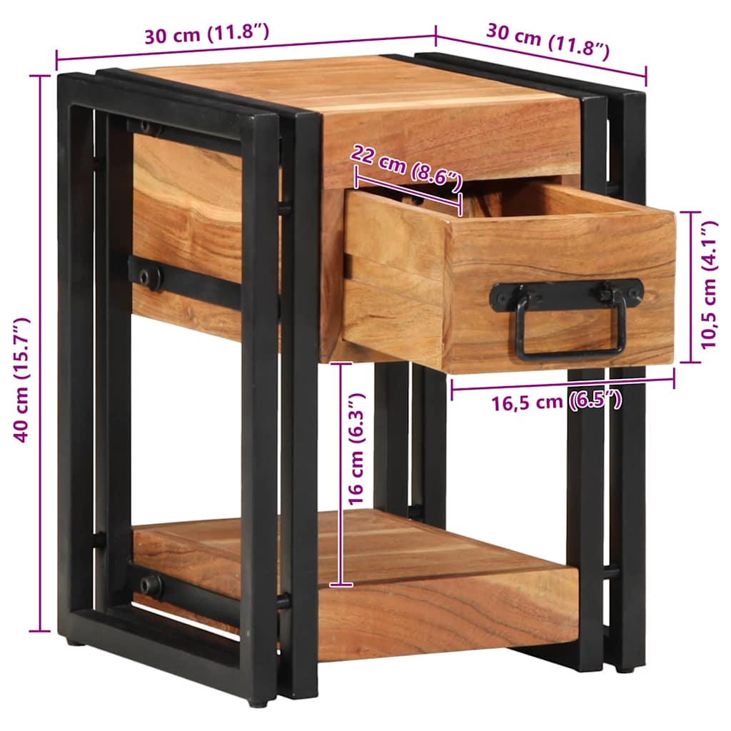 Noćni ormar 2 pcs Smeđa 30 x 30 x 40 cm Čvrsto drvo akacije