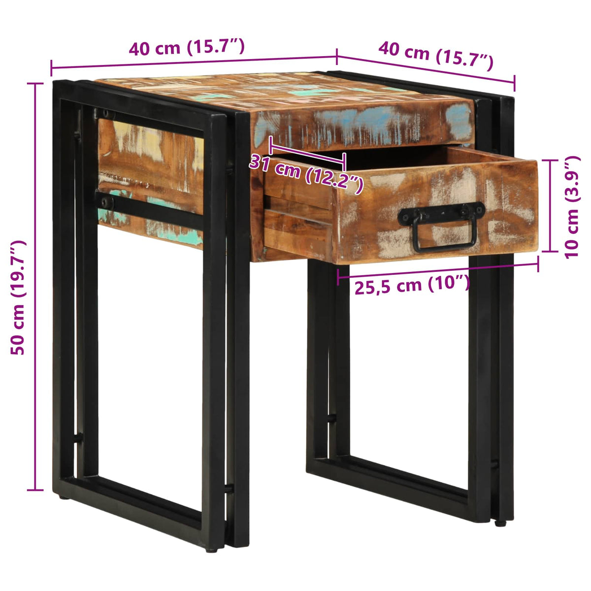 Konačna Stolić 40 x 40 x 50 cm Čvrsto drvo iz reciklaže