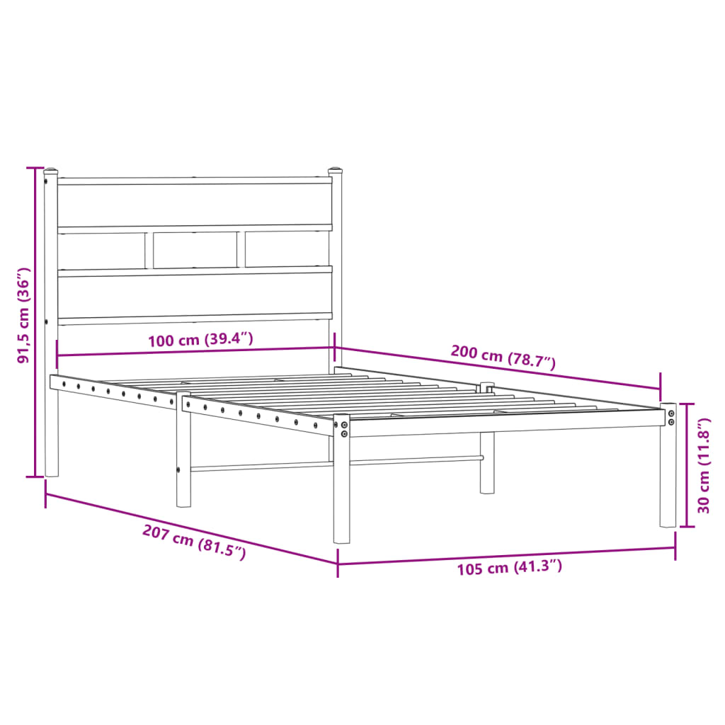 Metalni okvir kreveta bez madraca boja hrasta 100x200 cm
