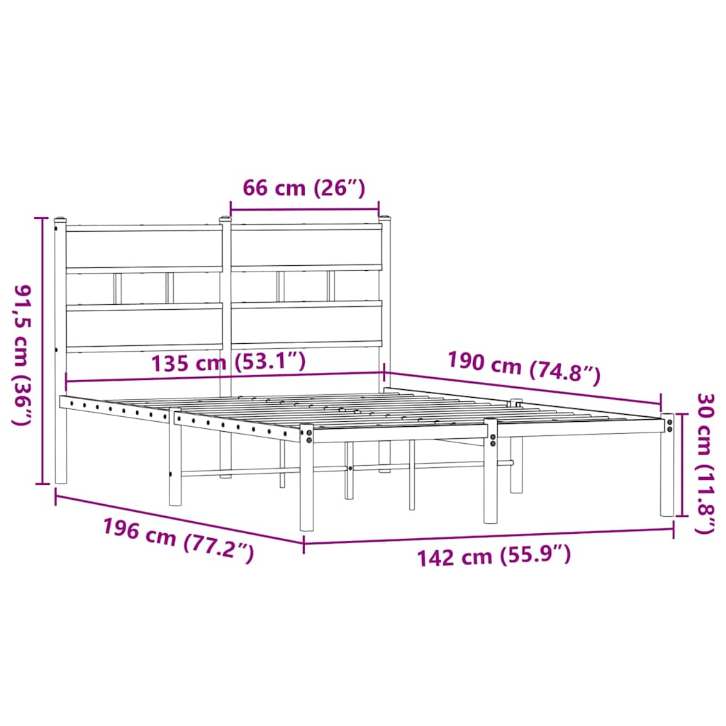Metalni okvir kreveta bez madraca boja hrasta 135x190 cm