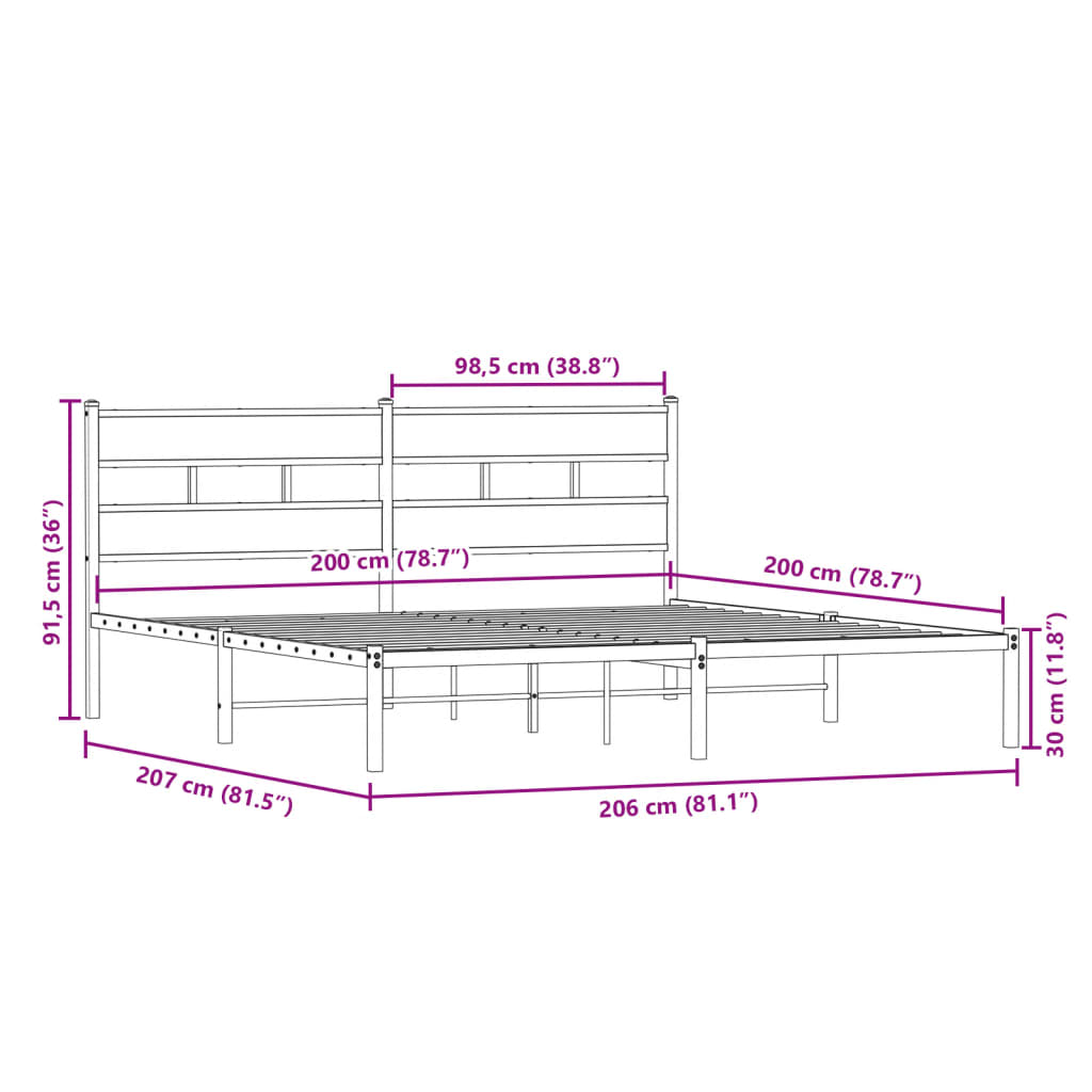 Metalni okvir kreveta bez madraca boja hrasta 200x200 cm