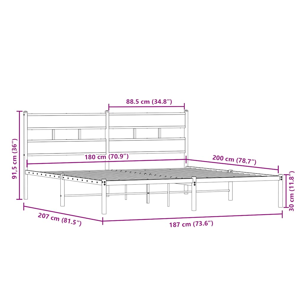 Metalni okvir kreveta bez madraca boja hrasta sonome 180x200 cm