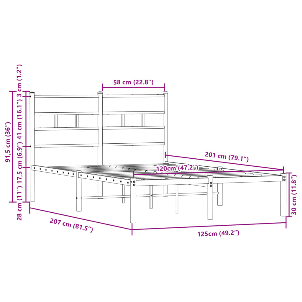 Okvir kreveta bez madraca s uzglavljem boja hrasta 120x200 cm