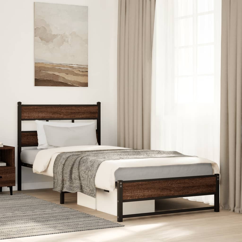 Metalni okvir kreveta bez madraca smeđi hrast 90x190 cm
