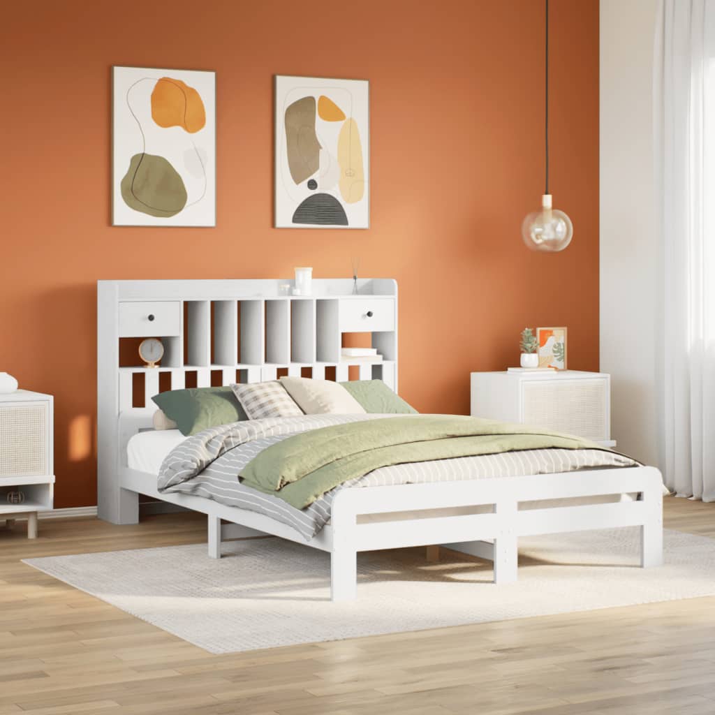 Krevet s regalom z knjige bez madraca bijeli 150x200cm borovina