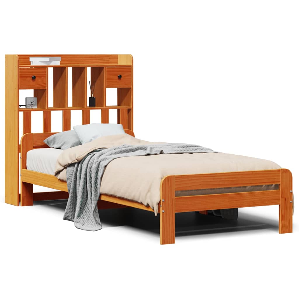Krevet s regalom za knjige bez madraca 75 x 190 cm od borovine