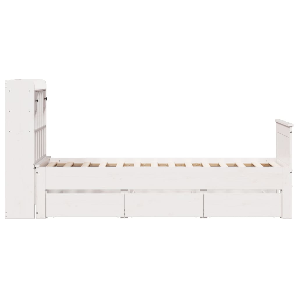 Krevet s regalom za knjige bez madraca bijeli 90x200cm borovina