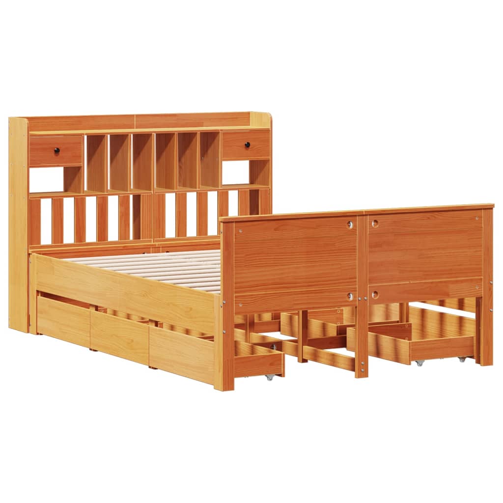 Krevet s regalom za knjige bez madraca 140 x 190 cm od borovine