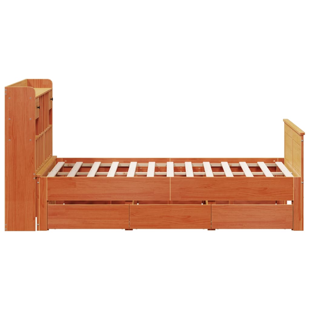 Krevet s regalom za knjige bez madraca 140 x 190 cm od borovine
