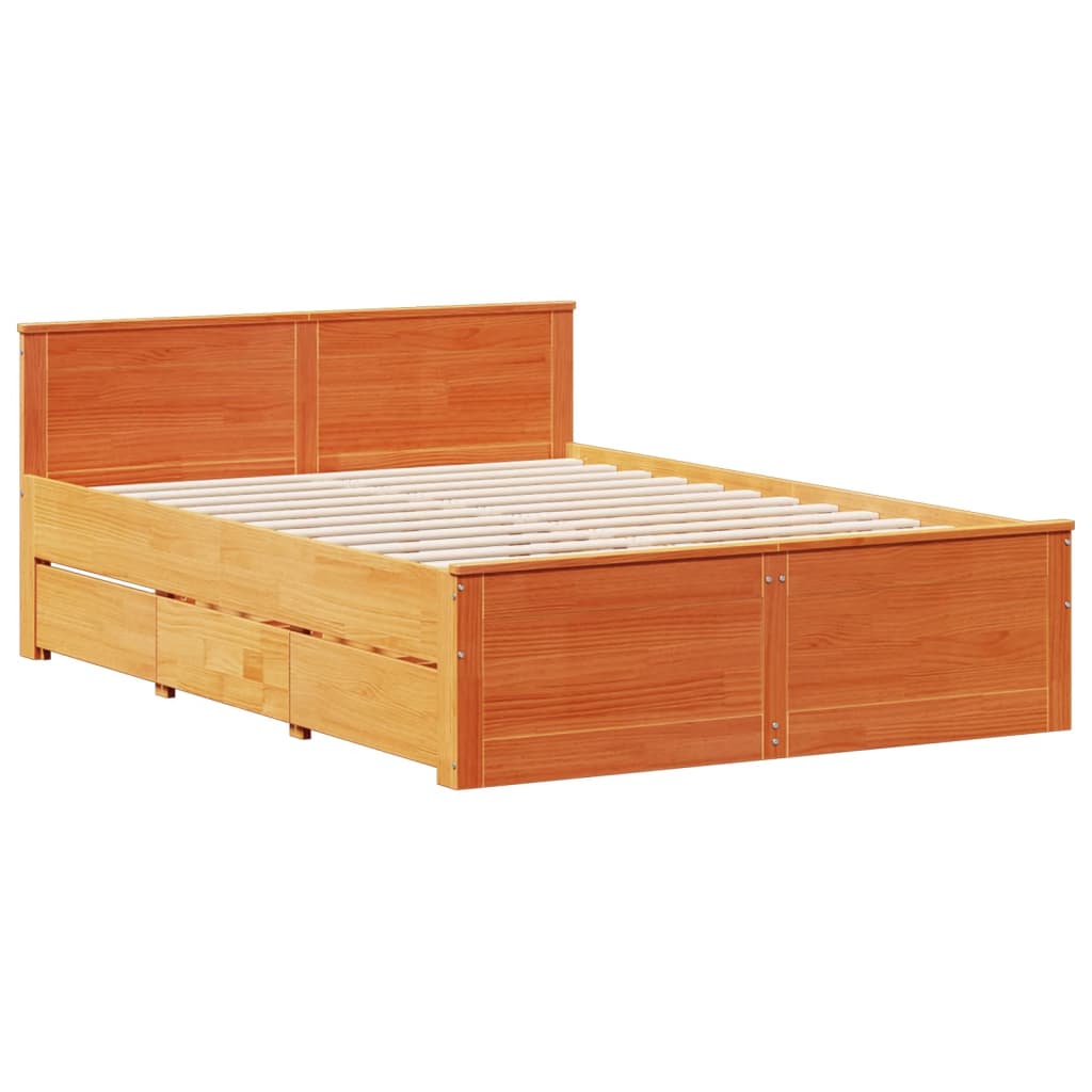 Krevet s regalom za knjige bez madraca 140 x 190 cm od borovine