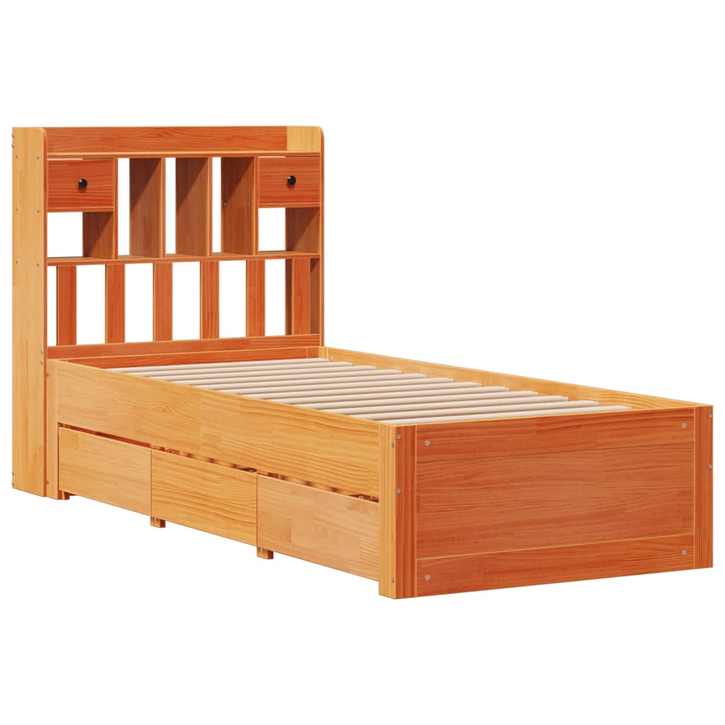 Krevet s regalom za knjige bez madraca 75 x 190 cm od borovine