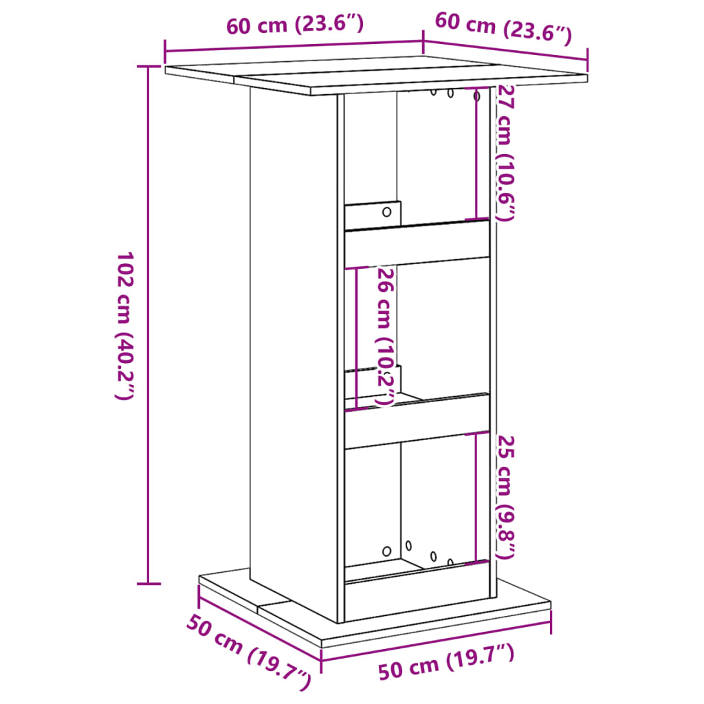 Barski stol s prostorom siva boja betona 60x60x102 cm drveni