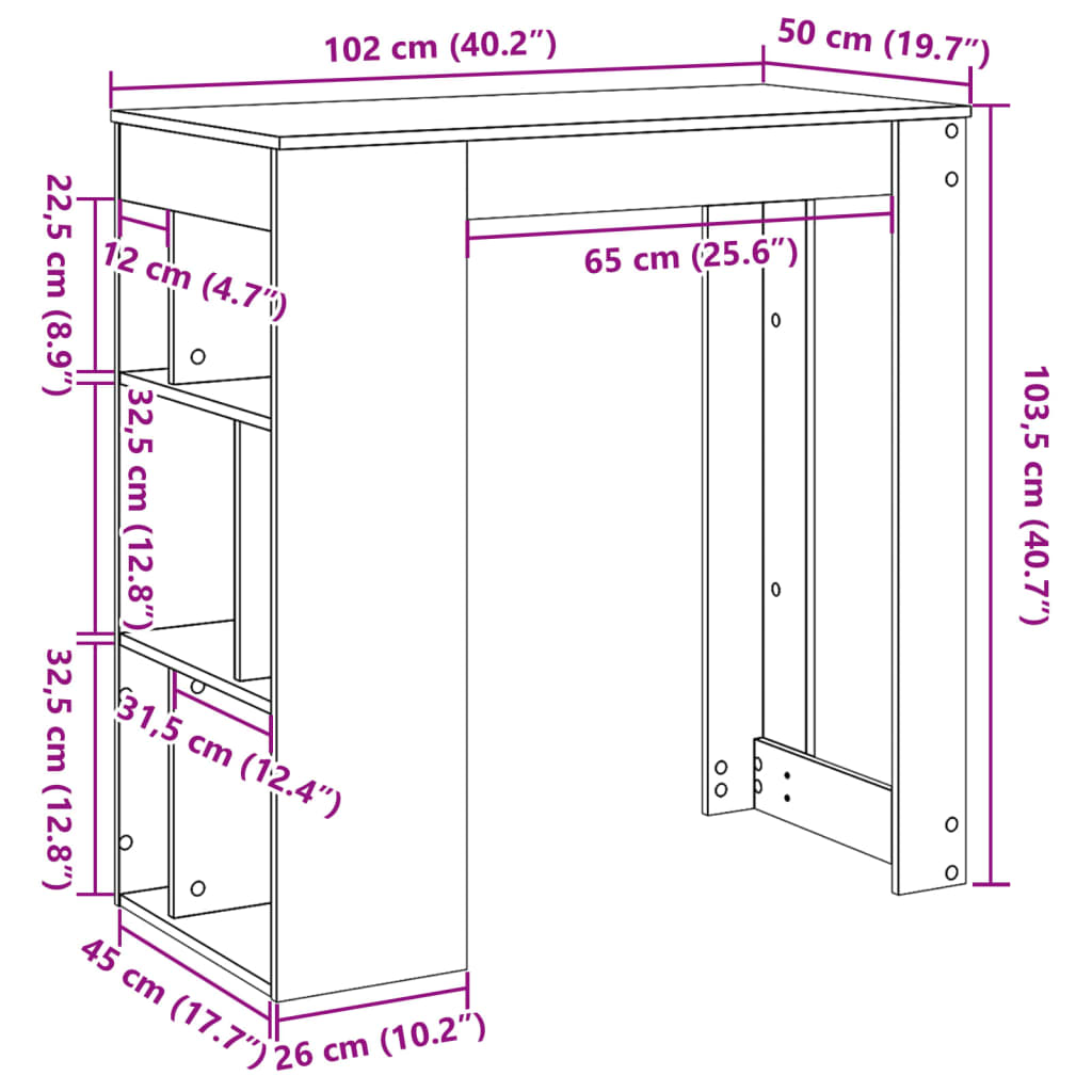 Barski stol s stalcima boja hrasta 102 x 50 x 103,5 cm drveni