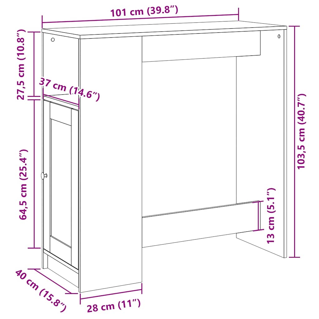 Barski stol s držačima boja hrasta 101x40x103,5 cm drveni
