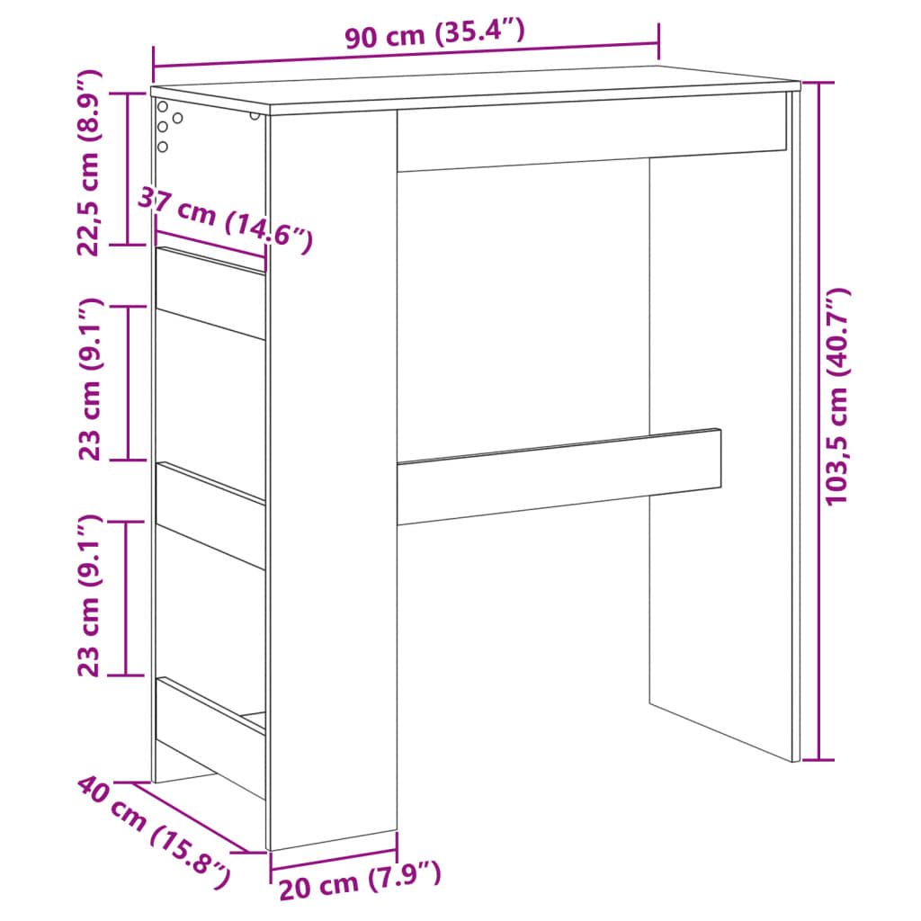 Barski stol s stalcima boja hrasta 90x40x103,5 cm drveni