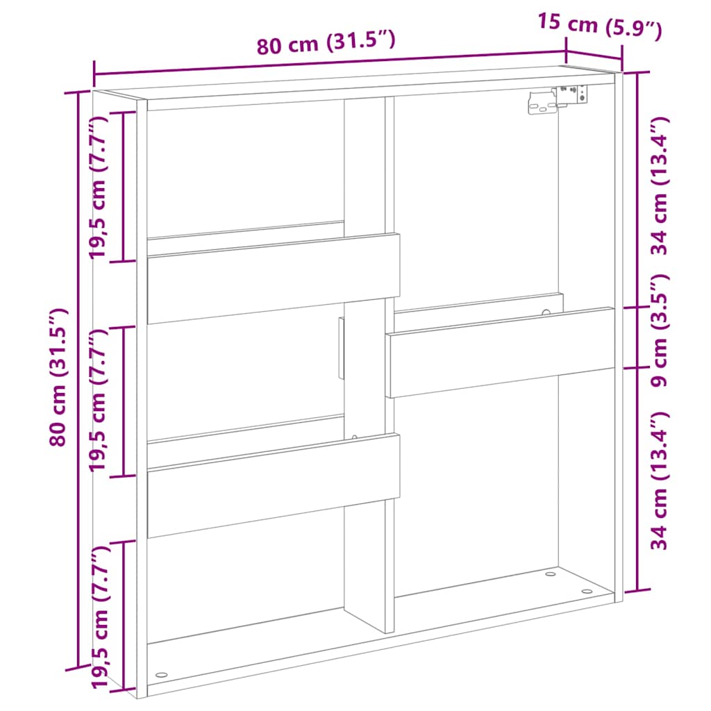 Zidni ormarić crni 80 x 15 x 80 cm od konstruiranog drva