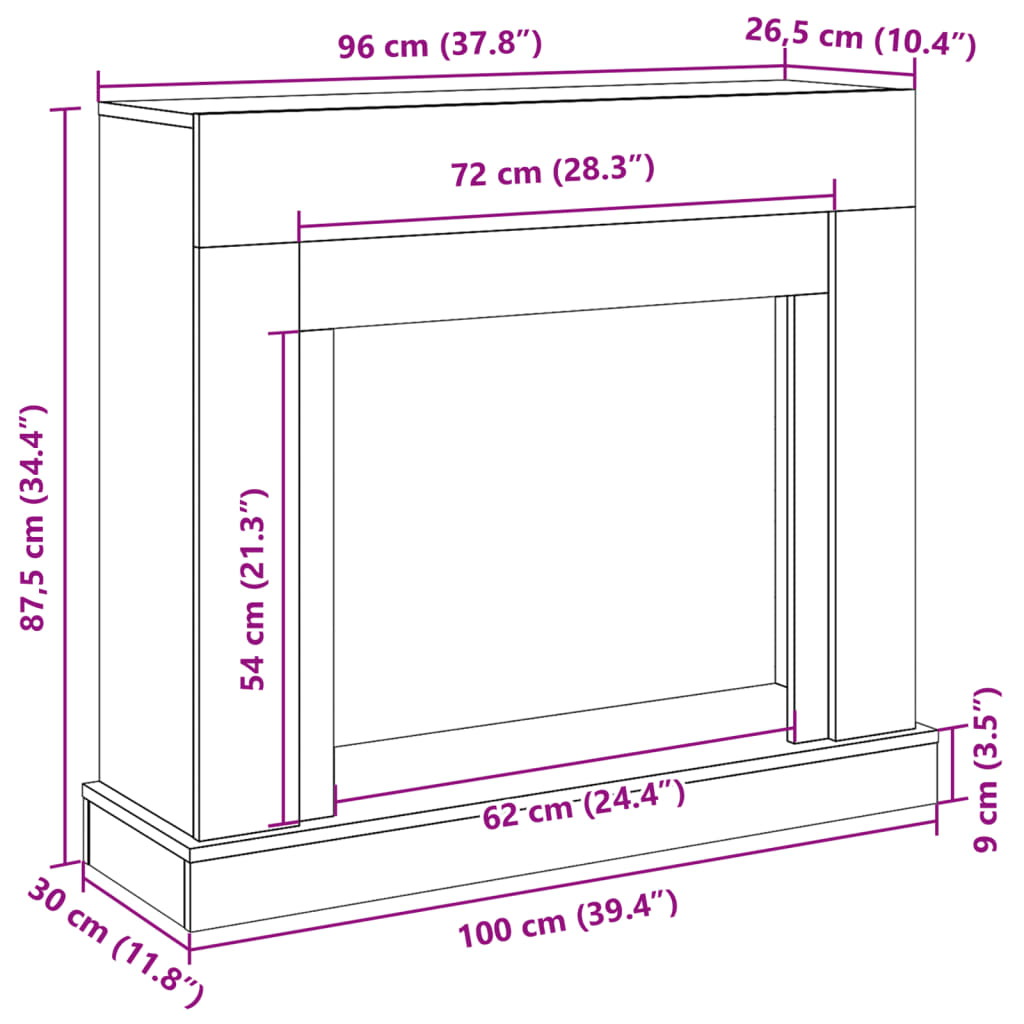 Okvir za kamin boja drva 100x30x87,5 cm od konstruiranog drva